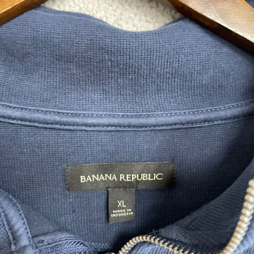 Banana Republic Men's XL Navy Half-Zip Pullover Sweatshirt Cotton Blend N0220